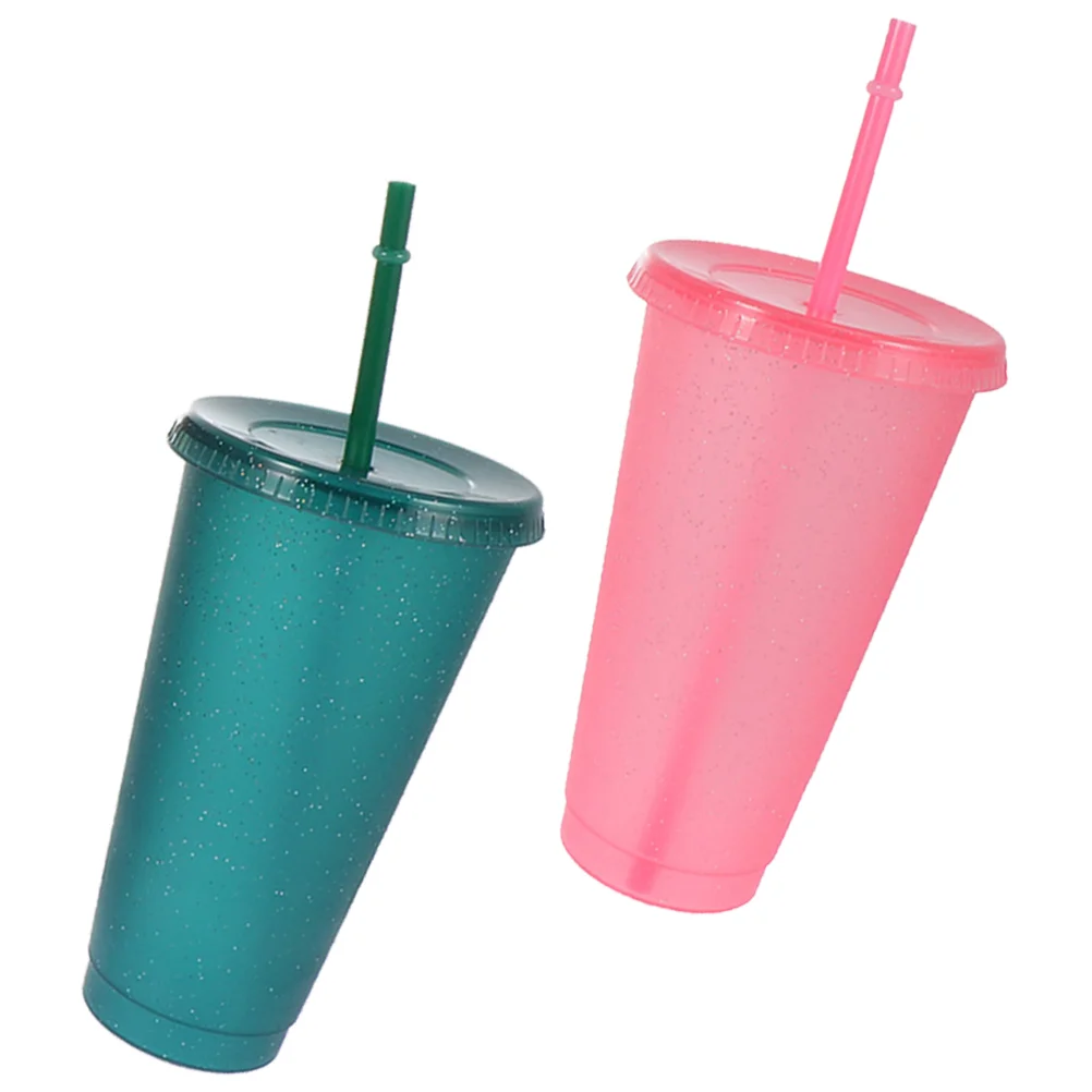 

2pcs Drinking Cups with Straw Drinking Cups Reusable Plastic Tumbler Cups