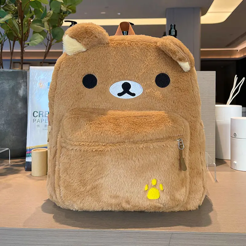 

Cartoon Rilakkumas Backpack Kawaii Korilakkuma Embroidery Waterproof Nylon Backbag Large Capacity Girls Boys Student School Bag