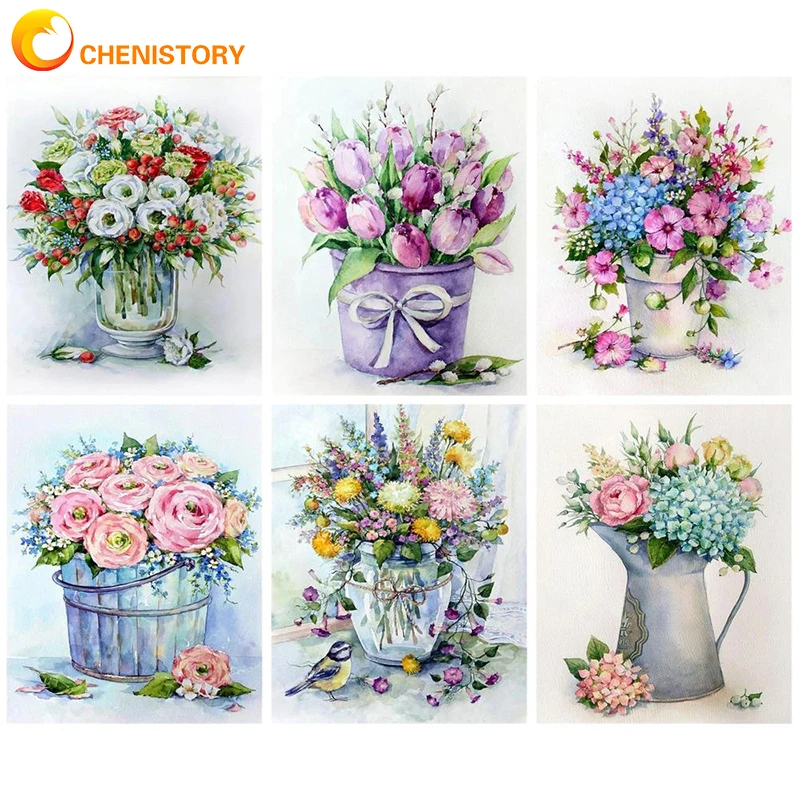 

CHENISTORY Oil Painting By Numbers 40x50cm DIY Paint By Numbers For Adult Colorfu Flower Frameless Canvas Painting Home Decor