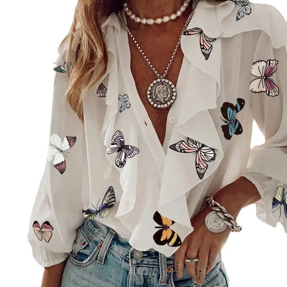 

Women T-Shirt Printing V-Neck Chiffon Casual Long Sleeve Sexy Tops for Spring/Summer
