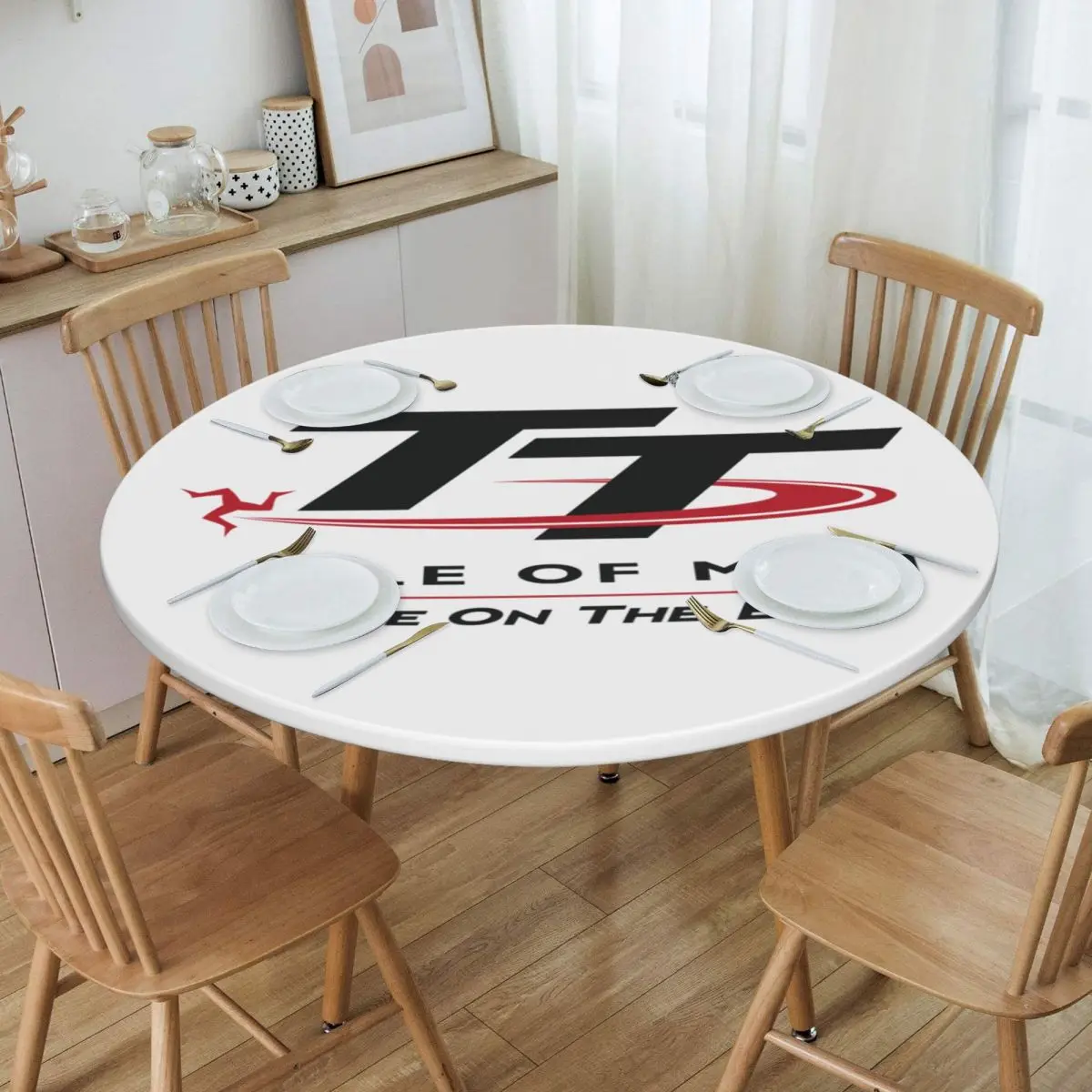 

Round Fitted Isle Of Man TT Table Cloth Oilproof Tablecloth 40"-44" Table Cover Backed with Elastic Edge