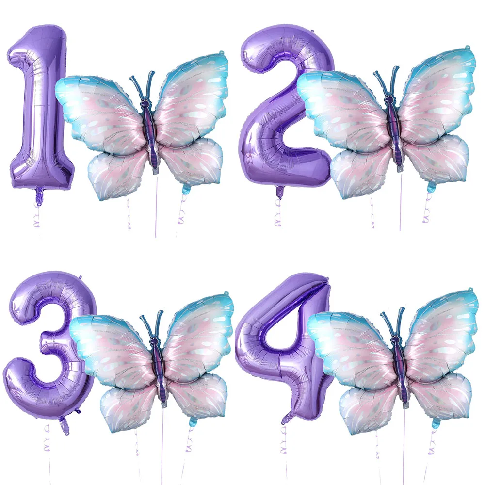 

Large Butterfly Number Foil Balloons Set 40inch Purple 0-9 Helium Ballon Kids Girl Birthday Party Decoration Baby Shower Wedding