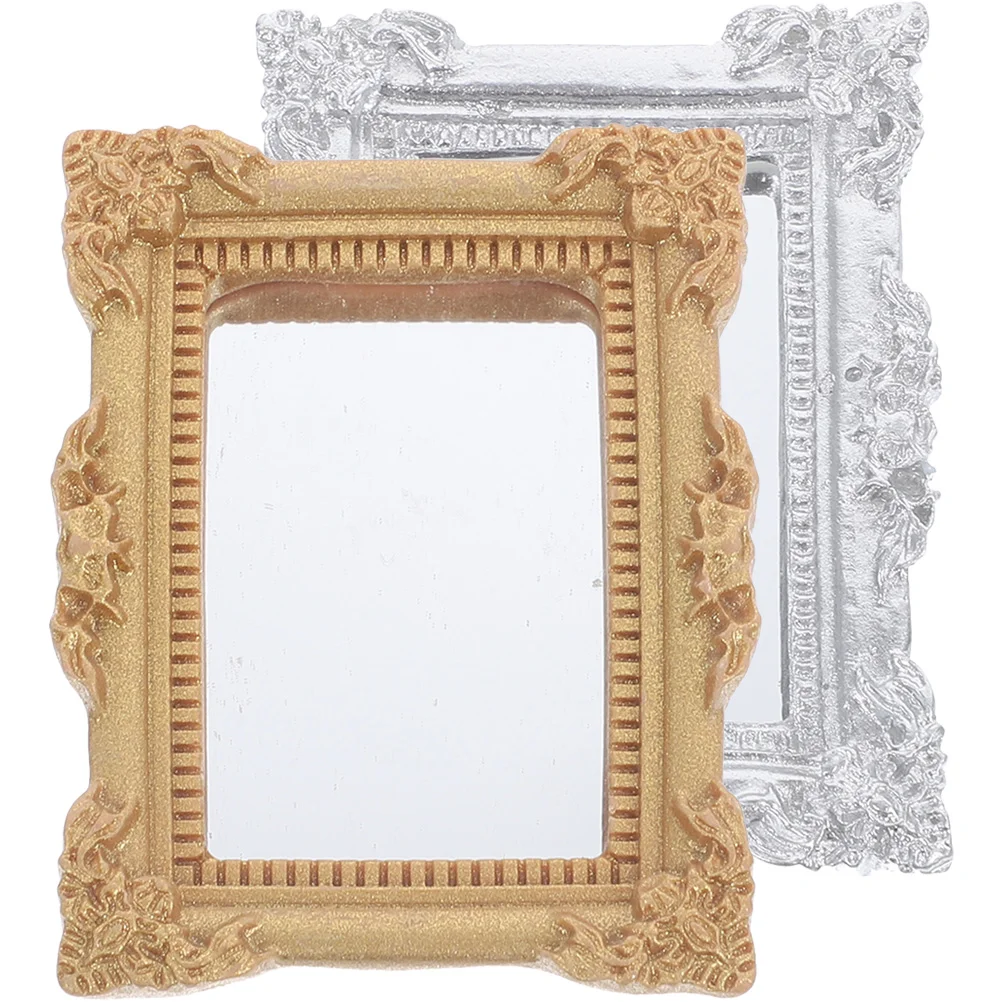 

2 Pcs Mirrors Dolls House Decor Furniture Models Resin Plaything Mini Tiny Miniatures