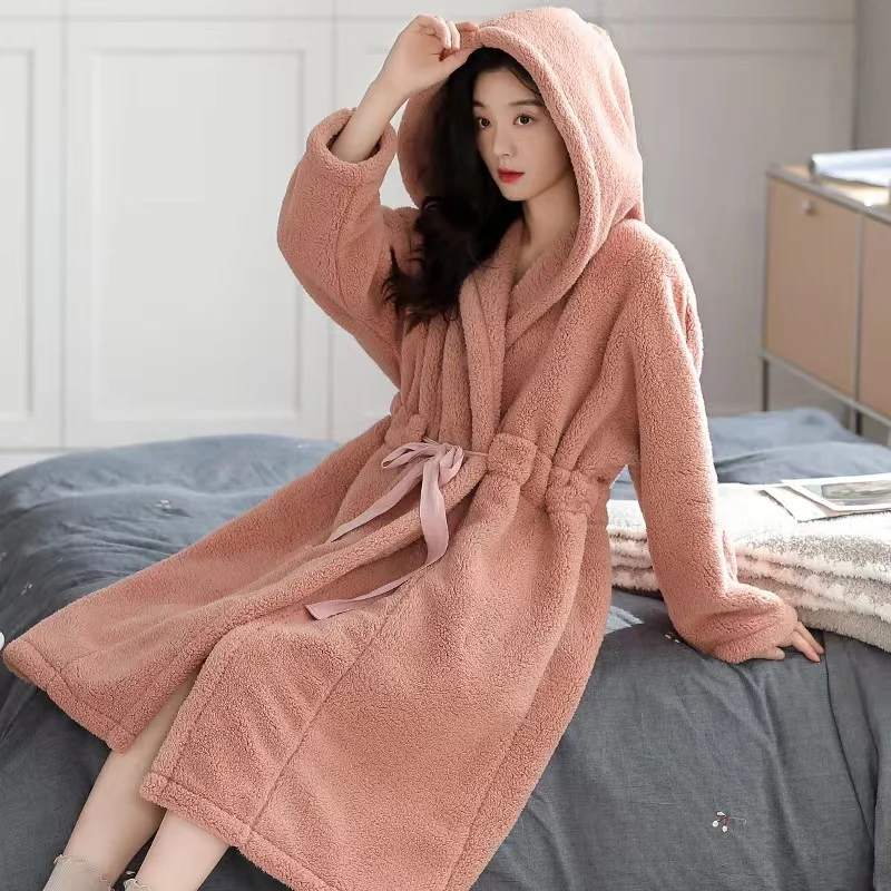 Pajamas Women Autumn and Winter Padded Plush Robe Warm and Comfortable Bathrobe Home Clothes
