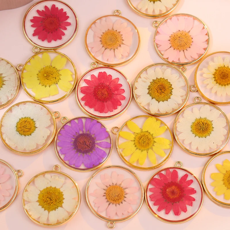 

New 10pcs/lot Mixed Resin Round Dried Flower Charms Daisy Pendant DIY Necklace Earrings for Jewelry Making Accessories