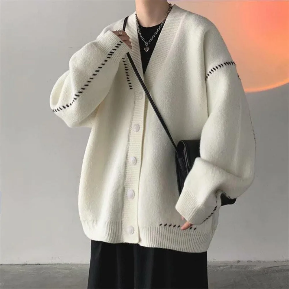 Sweater Coat Men's Loose Vintage Slouchy Style Sweater Autumn and Winter Thickened Fashion Ins Couple Cardigan V-neck Knitting
