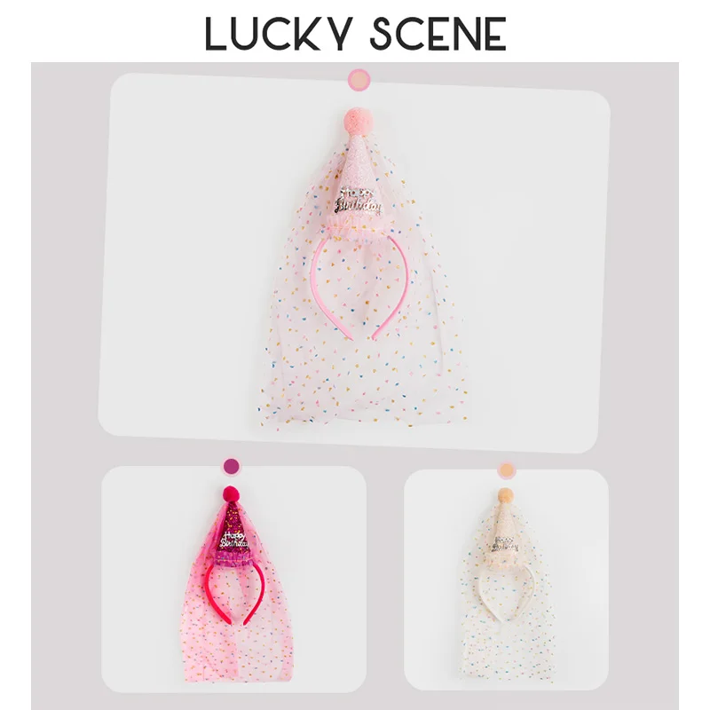 

Happy Birthday Headband Cute English Letters Hair Accessories Sequins Fairy Gauze Decoration Pink S01576