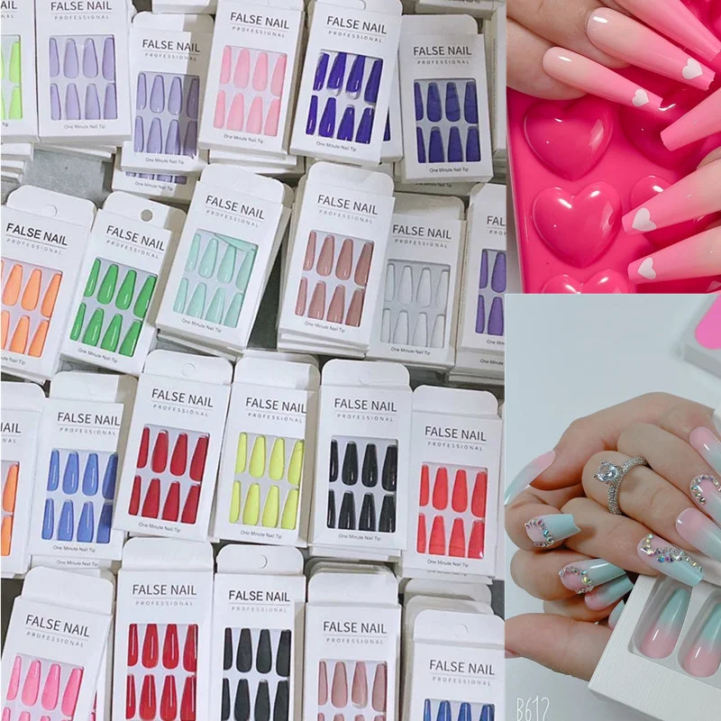 

10Pcs/box French Super Long Ballet Fake Nails Colorful False Nail Decorations Wear Armor For Nail Tips DIY Detachable Fake Nails