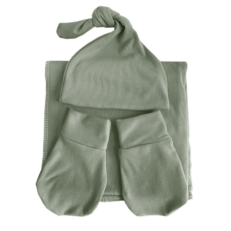 

Q81A Swaddle Blanket Wrap Muslin Hat Gloves for Baby Boy Girl 0-6M 3PCS Breathable Comfort Cotton Sleep Sack Newborn Bedding