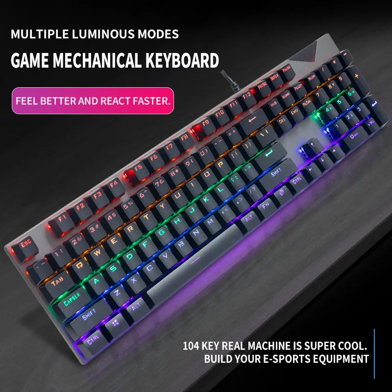 gaming mechanical keyboard usb wired blue red switch 104keys anti ghosting led backlit rgb for gamer laptop computer free global shipping