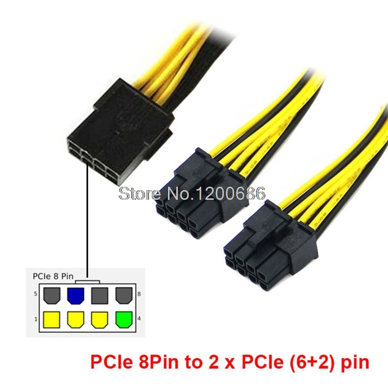 

20CM PCI-E PCIE wire harness 8p Female to 2 Port Dual 8pin 6+2p Male GPU Graphics Video Card Power Cable Cord 18AWG Wire