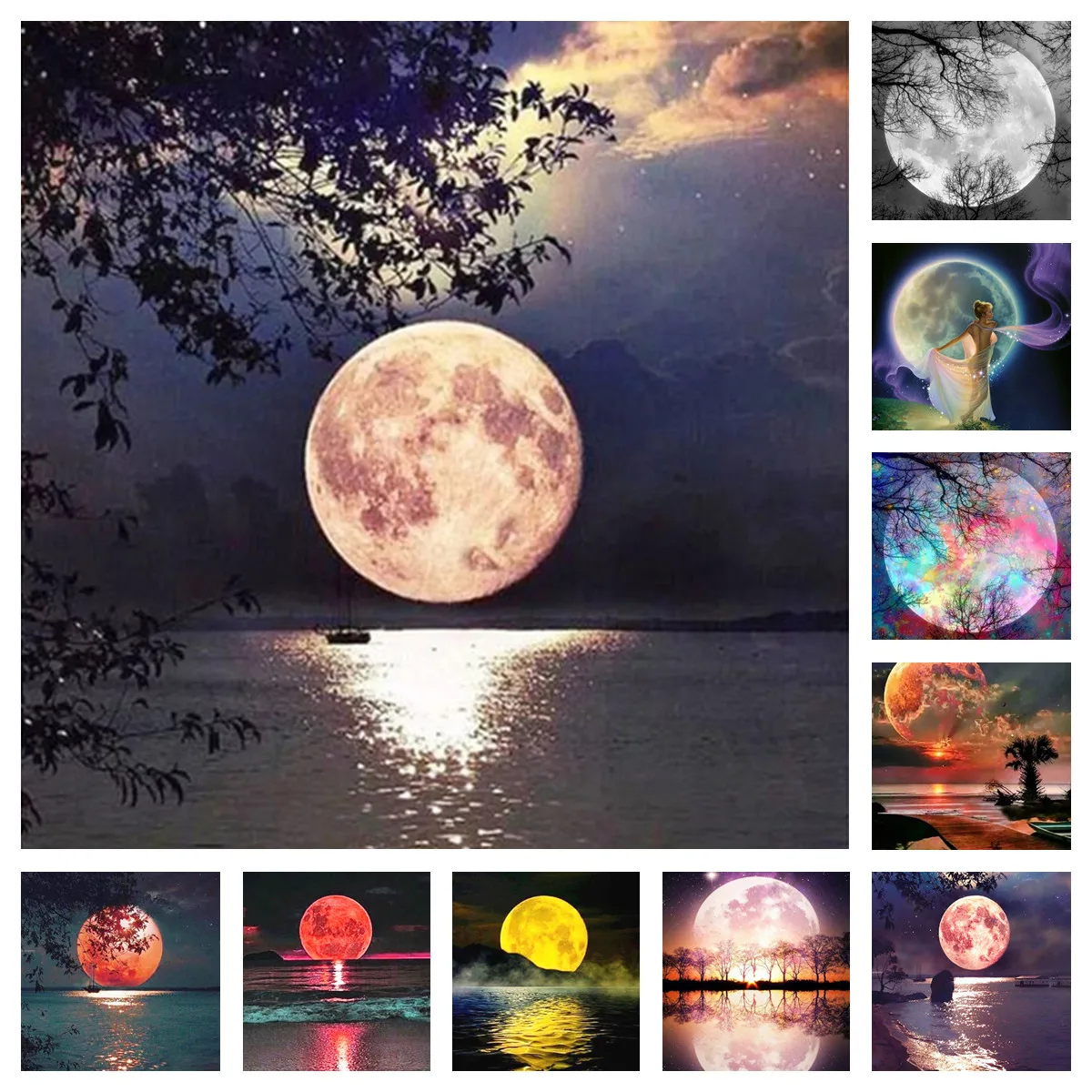 

5D «сделай сам», алмазная живопись, луна, полная квадратная Алмазная вышивка, пейзаж, мозаика для вышивки крестиком