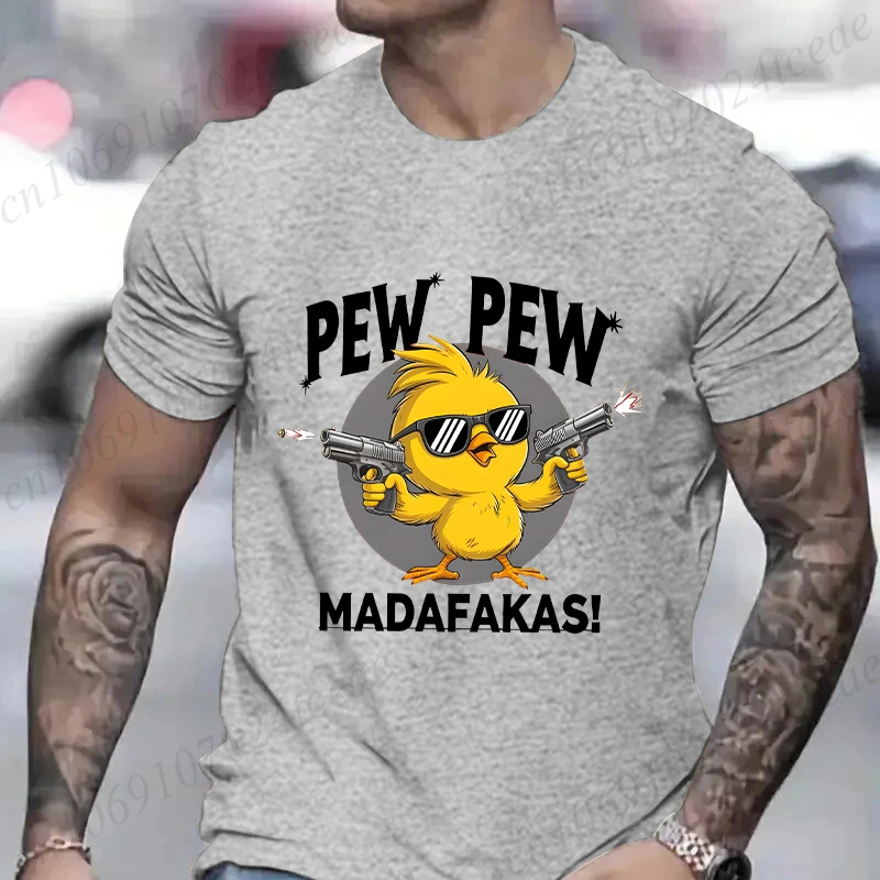 Фото Мужские футболки Pew Pew Madafakas, топы с забавным рисунком, летние футболки с короткими рукавами, модная уличная мужская одежда больших размеров №3