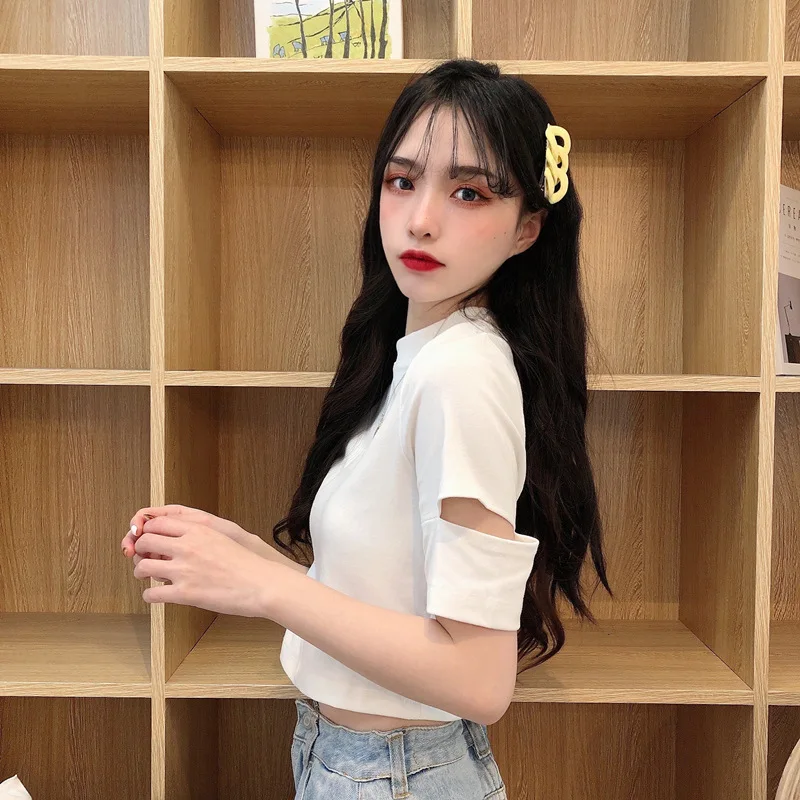 

O Neck Knit White Crop Top Women Summer Casual T Shirt Basic Sexy Streetwear Ribber Black Short Sleeve Tops Y2k Women Clothing