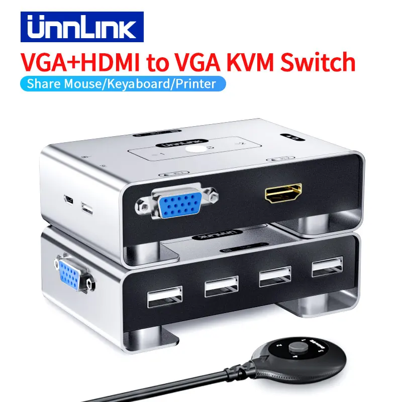 Квм-переключатель Unnlink VGA HDMI в VGA 2x1 1080P 60 Гц, видеопереключатель для ПК, ноутбука, PS3/4/5, Xbox, ТВ, монитора, проектора