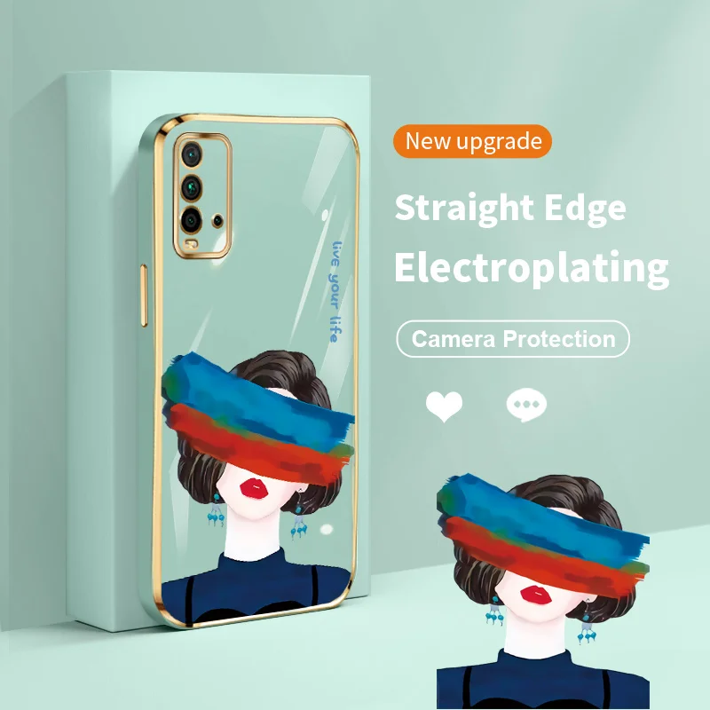 

Graffiti Eyes Girl Plating Lens Protection Phone Case for Xiaomi Redmi 9T 9 Power 10 Prime 10C 10 India Note 9 11 4G