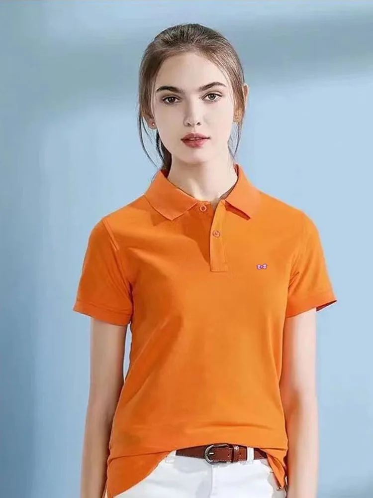 

High Quality Cotton Summer Womens Polos Shirts New-Pure Color Casual Short Sleeve Polos Femmes Clothing Lapel Tennis Shirt PL02