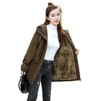 thick warm velvet trench coat womens windbreaker 2022 new winter cotton clothes loose all match medium long hooded outwear tops