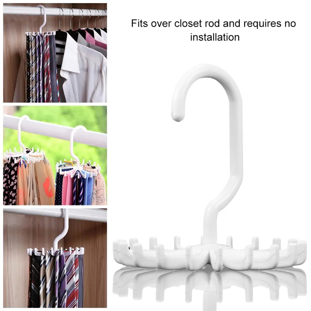 

Holds 20R 360° otating Tie Rack Adjustable Tie Hanger Neck Ties Organizer Men Closet Rotating Hook Holder Belts Scarves Hanger