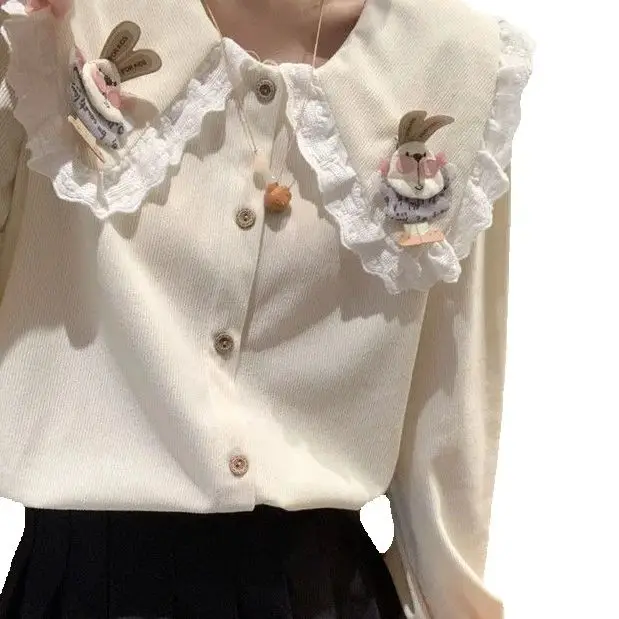 Рубашка с длинными рукавами и кукольным воротником женская рубашка в корейском