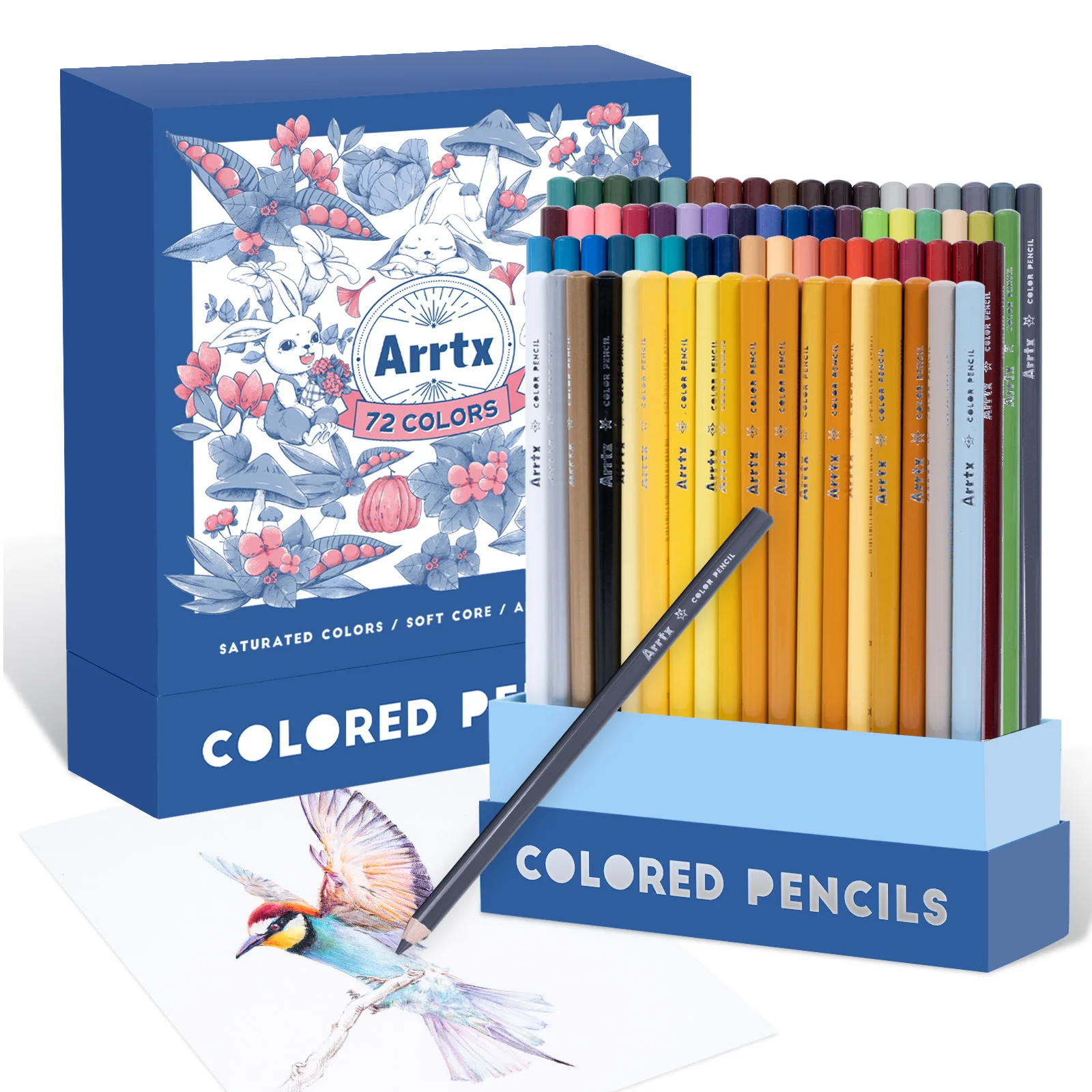 

Artist 72 Colored Pencils Set with Protective Vertical Insert Box Organizer Premium Soft Leads Bright Color for Drawing