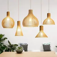 Birdcage chandelier Cretive Design Wooden Pendant Lighting Dining table Kitchen Wicker Bamboo Light Janpanese Asian Lamp