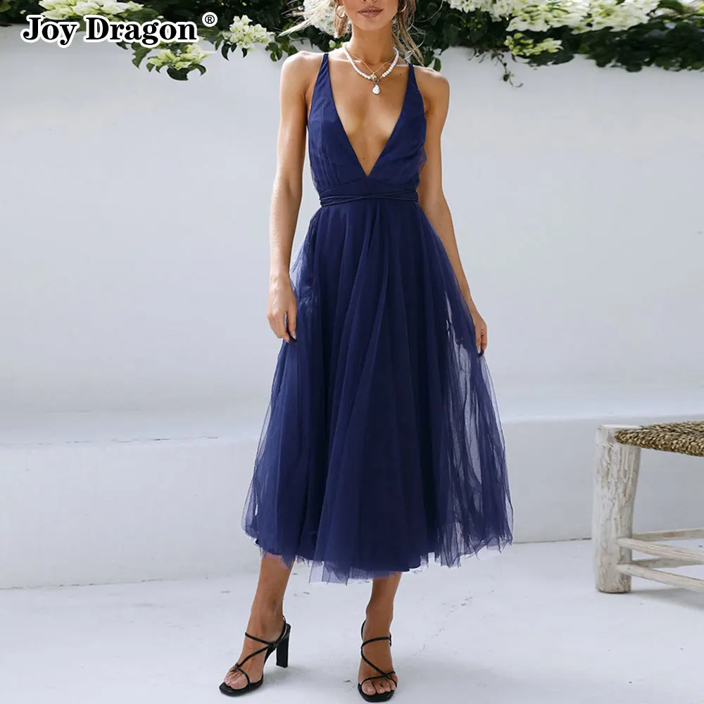 

Women New Fashion Summer 2022 Suspender Solid Color V Neck Mesh Skirts Ladies Casual Party Banquet Dress Sleeveless Dresses
