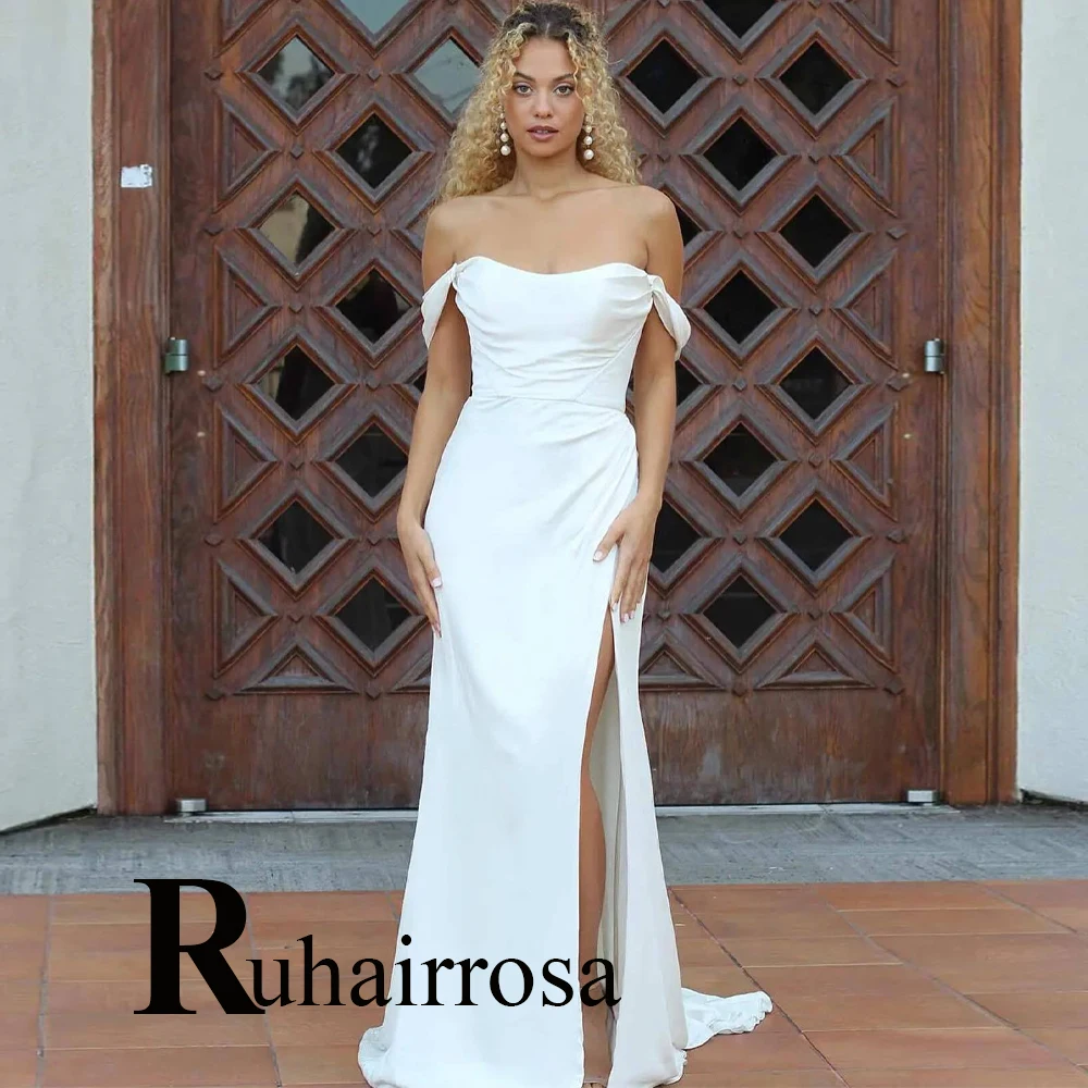 

Ruhair Simple Satin Trumpet Square Collar Sexy Backless Side Slit Wedding Dresses For Women Custom Made Vestido De Casamento
