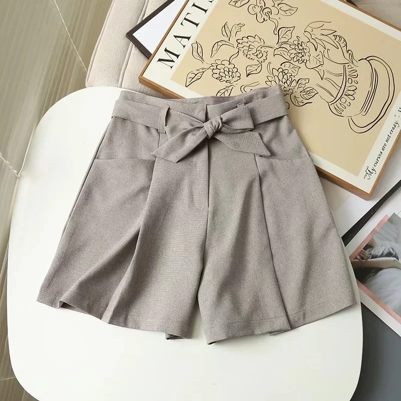 Maxdutti High Waist Loose Linen Shorts England Style Fashion Simple Sashes Casual Bermuda Women