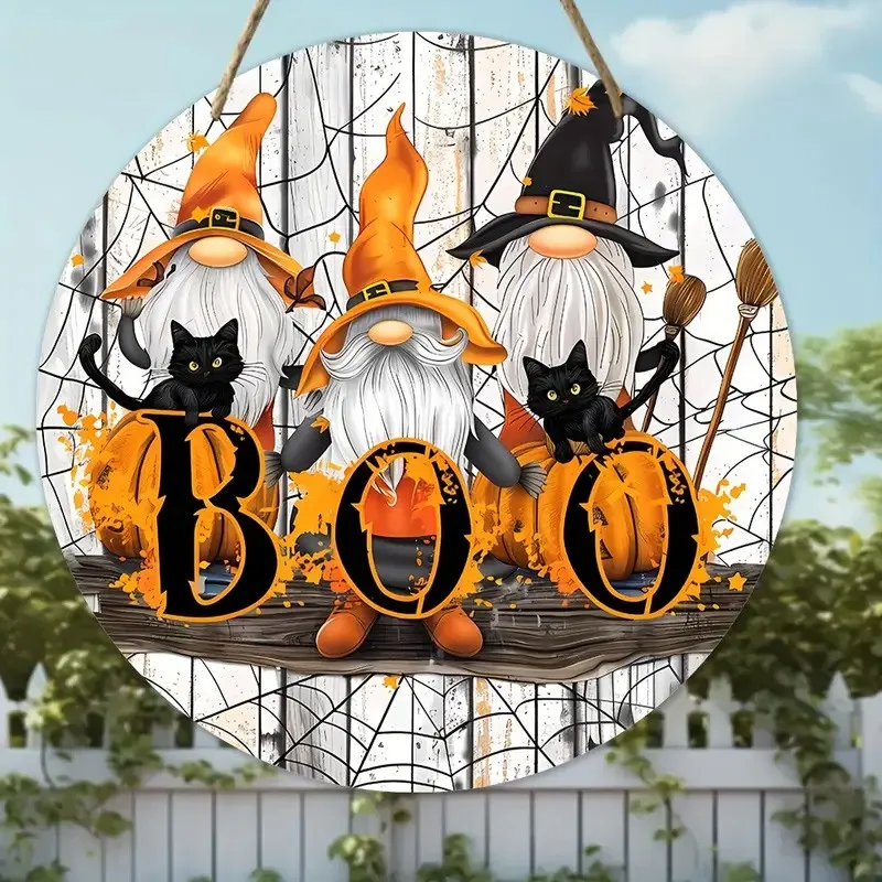 Деревянный декоративный знак Счастливый Хэллоуин с гномом для прихожей стены