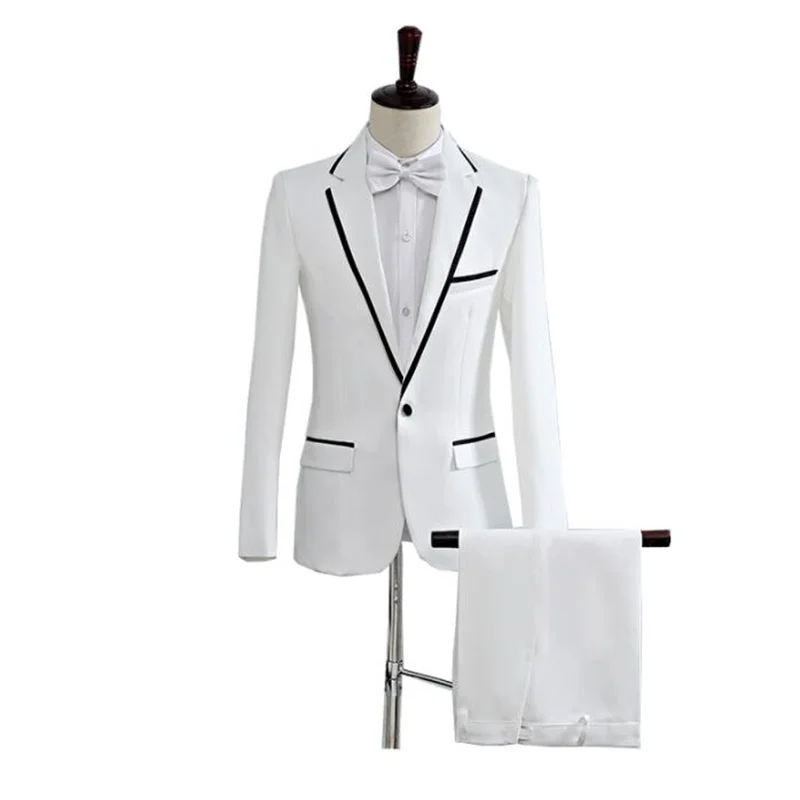 White blazer men groom suit set with pants mens wedding suits costume singer star style dance stage clothing formal dress