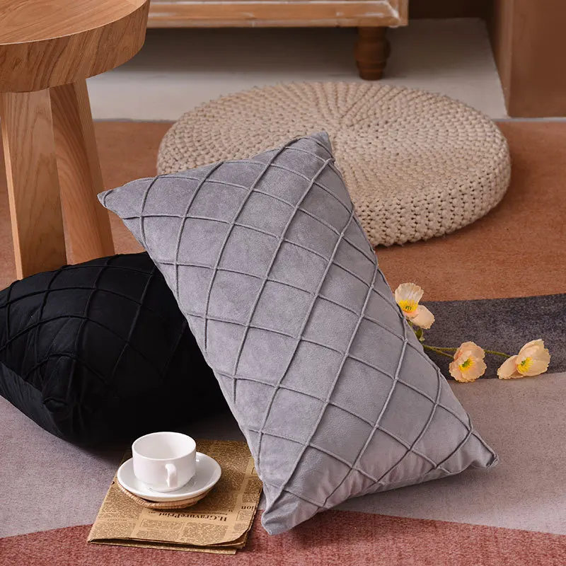 

Pleated Plaid Velvet Cushion Cover 45x45 30x50 High Quality Decorative Pillow Cover for Living Room Luxury Design Pillowcase