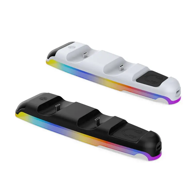 Фото Док-станция для контроллеров PS5 Slim с RGB-подсветкой, двойная зарядная док-станция для геймпадов №4