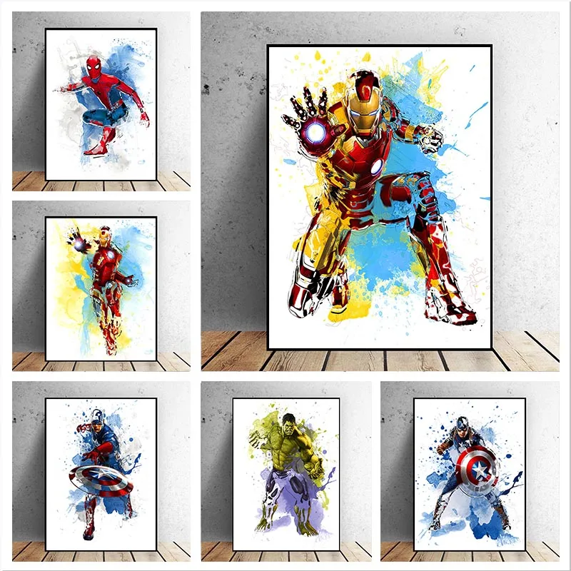 

Картина на холсте Marvel граффити искусство Мстители Капитан Америка Железный человек Человек-паук настенные картины плакаты и принты для дом...