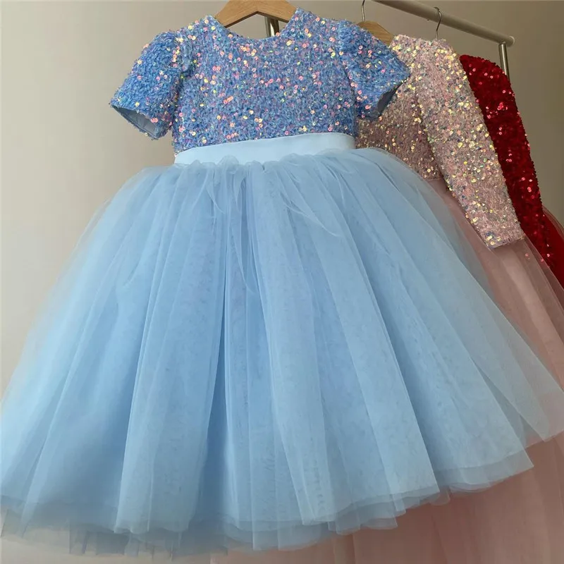 

3-8 Year Girls Princess Dress Sequin Lace Tulle Wedding Party Fluffy Gown For Children Kids Evening Formal Pageant