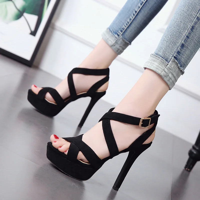 

Women High Heeled Sandals Stiletto Cross-strap Shoes Fashion All Match Waterproof Thick Soled