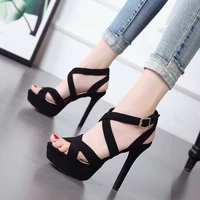 women high heeled sandals stiletto cross strap high heeled shoes fashion all match waterproof thick soled women shoes
