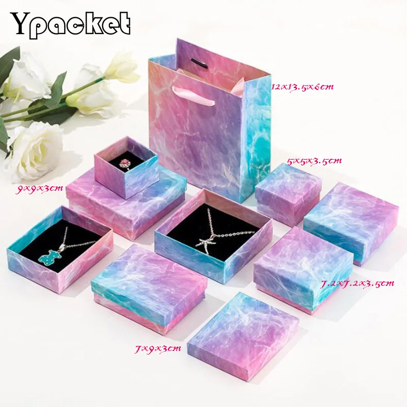 

Fashion Square Jewelry Organizer Box 5Size Engagement Ring For Earrings Necklace Bracelet Pendant Display Gift Box Handle Bags
