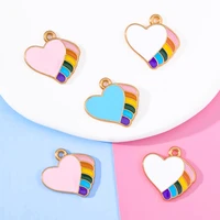 10pcs colorful enamel rainbow heart women pendants diy necklace earrings charms jewelry making craft supplies accessories gifts