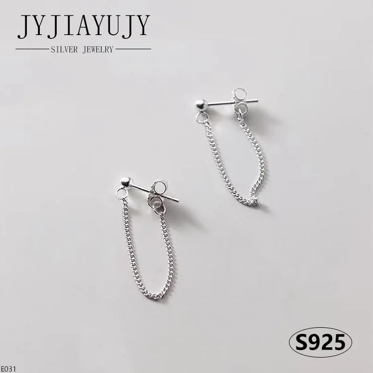 JYJIAYUJY 100% Sterling Silver S925 Drop Stud Earrings Side Chain Shape Fashion Trendy Hypoallergenic Women Jewelry Gift E042