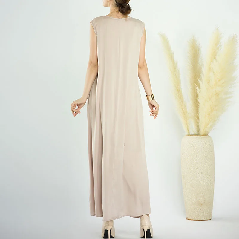 Sleeveless Inner Dress Muslim Under Abaya Solid High Quality Satin Crepe Basic Islamic Clothing Women Modest Ironless Slip Dress