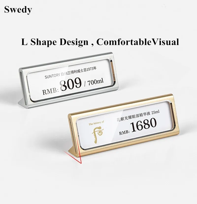 

59x17mm Metal Price Label Card Holder Tags Mini Sign Holder Stand Watch Ring Jewelry Price Label Name Card Display Stand