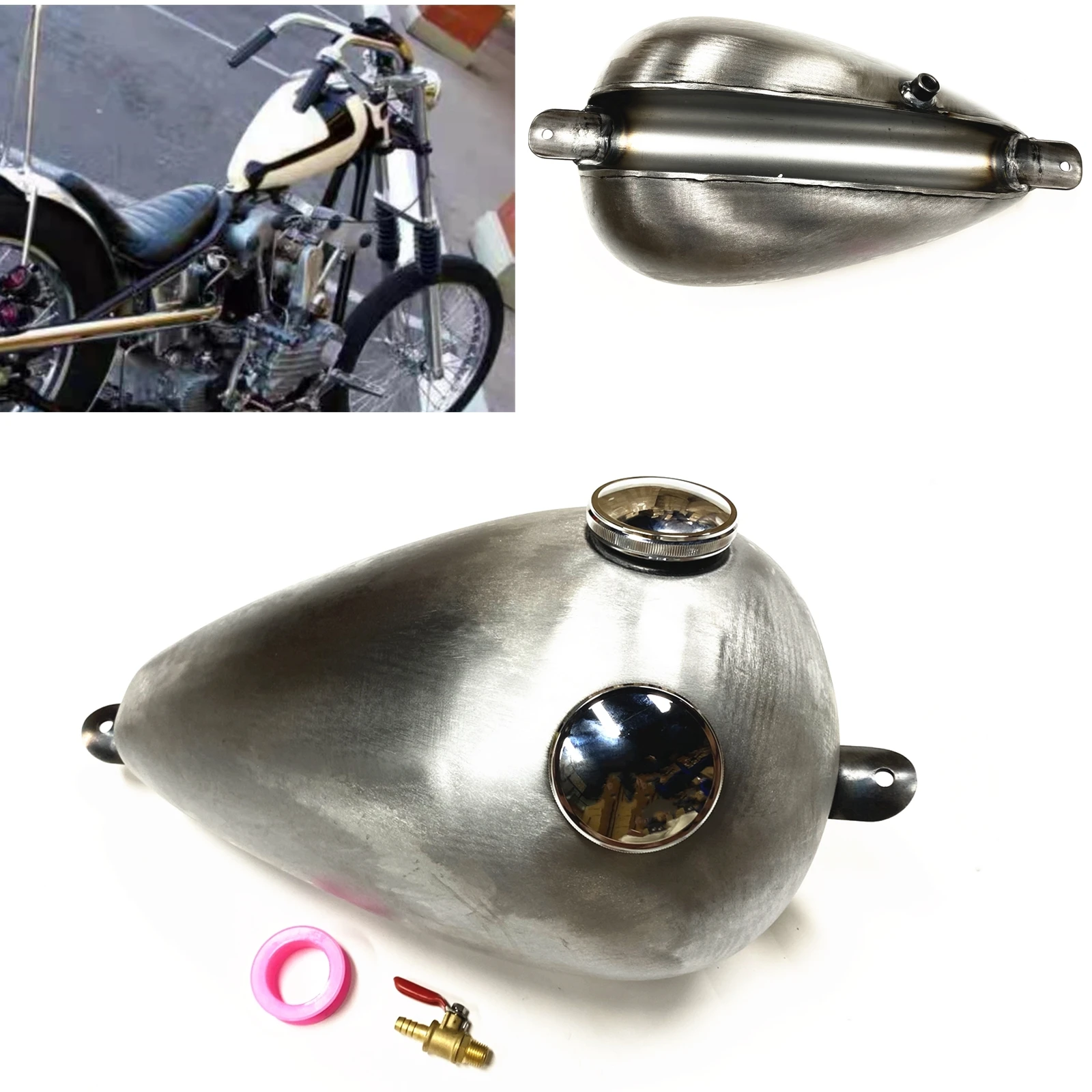 2.4Gal 9L Petrol Gas Fuel Tank For Honda Yamaha Harley Universal Motorcycle Motorbike Handmade Modified Elding Fuel Oil Box Can
