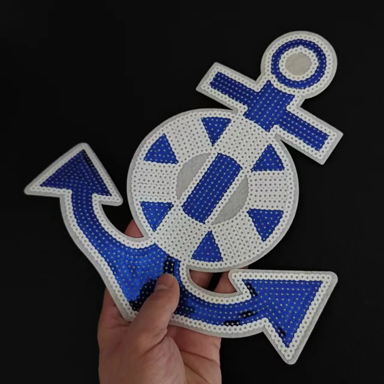 Сверкающая синяя нашивка с блестками и якорем для лодки аппликация украшения