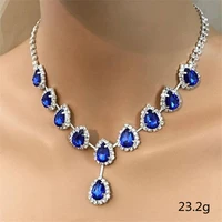 trendy blue water drop rhinestones bridal earrings womens necklace with inlaid zircon pandent earrings for women jewelry sets