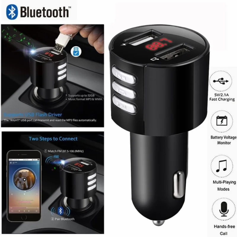 

Car Bluetooth FM Transmitter Modulator 3.1A Dual USB Ports Car Charger Adapter MP3 Player Wireless Audio Receiver Handfree Kit
