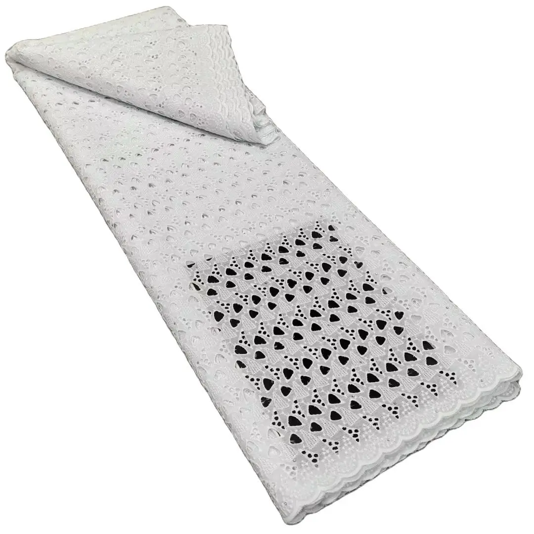 Выдалбливаемая хлопковая африканская кружевная ткань 5 ярдов швейцарская вуаль