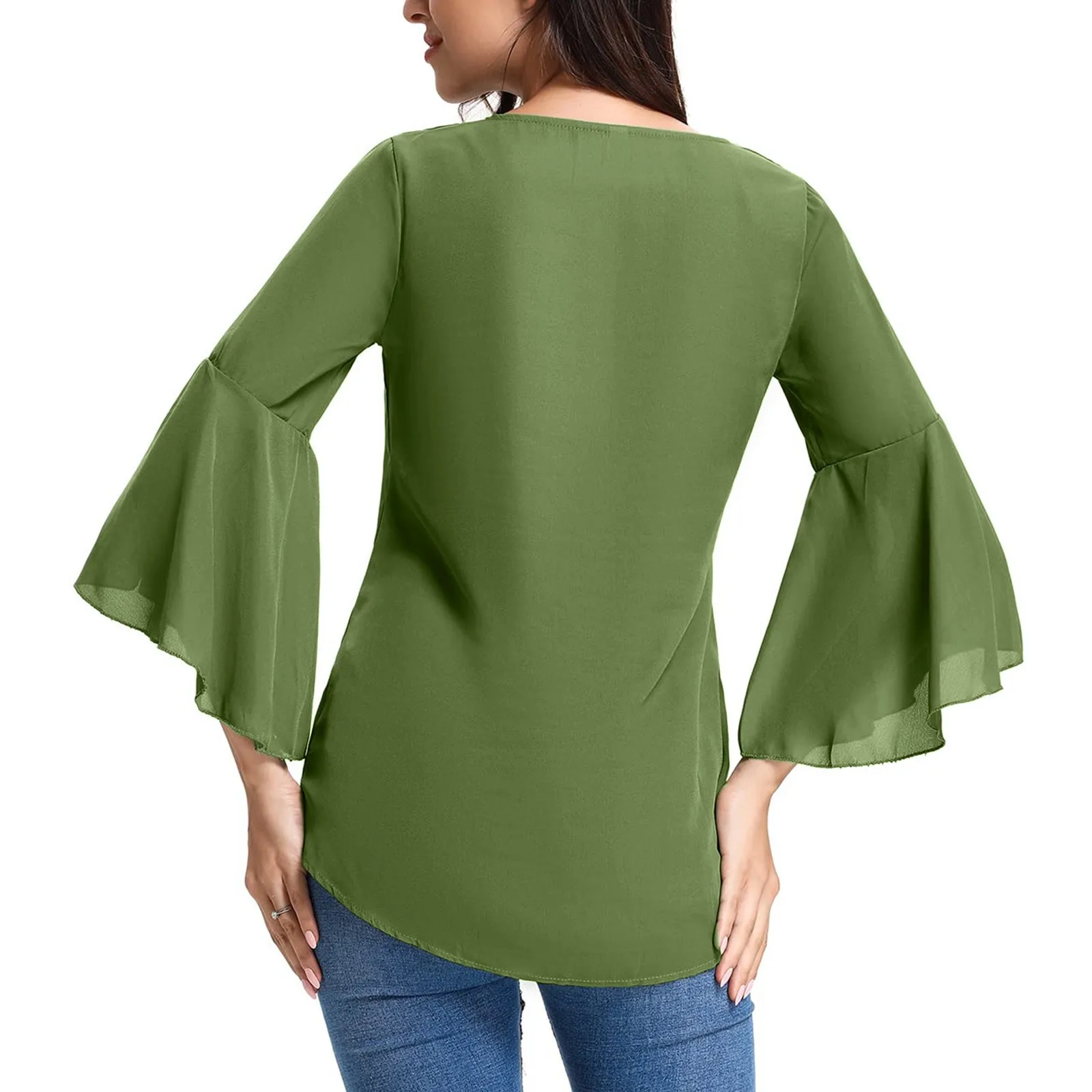 Женская шифоновая блузка с рукавами три четверти и V-образным вырезом |