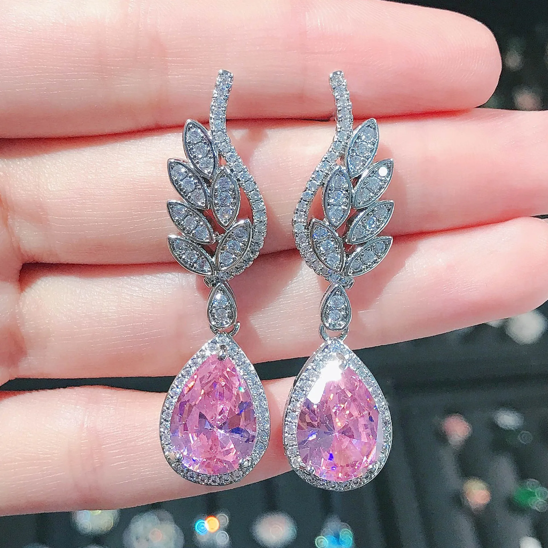 

Pink Wing Cubic Zirconia 925 Silver Earrings For Women Designer Luxury Aesthetic Vintage Ear Studs Crystal Korean Style Gift