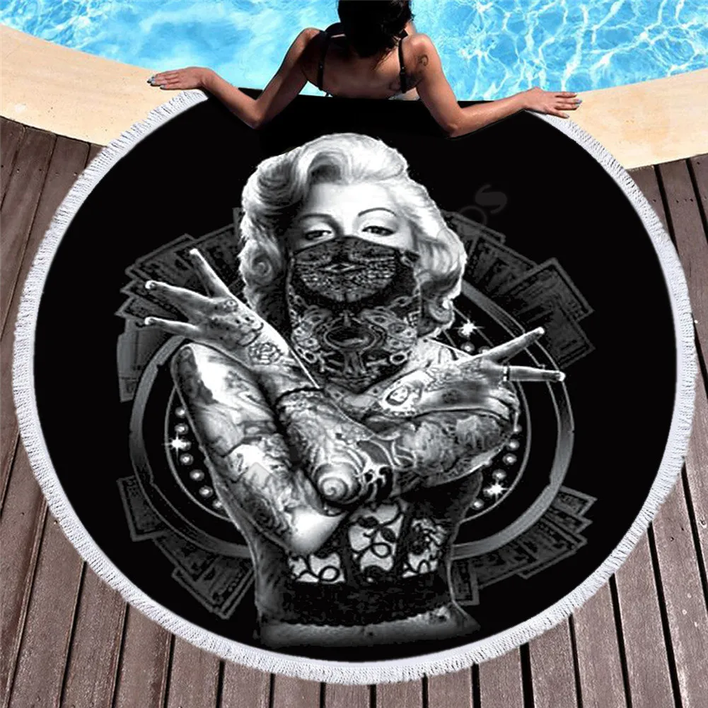 

Towel Beach Towel Shawl Fast Drying Swimming Gym Camping Big Round Beach Towel Marilyn Monroe 3D Printed Beach Towel